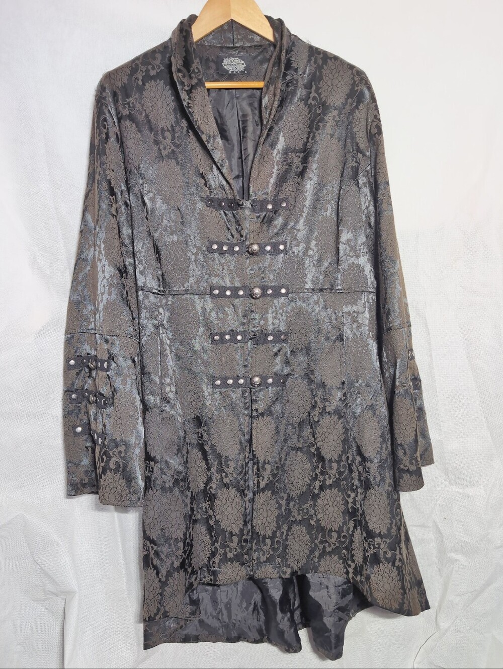 Hearts And Roses Sz 4 Goth Corset Back Womens Black Satin Brocade Duster Coat